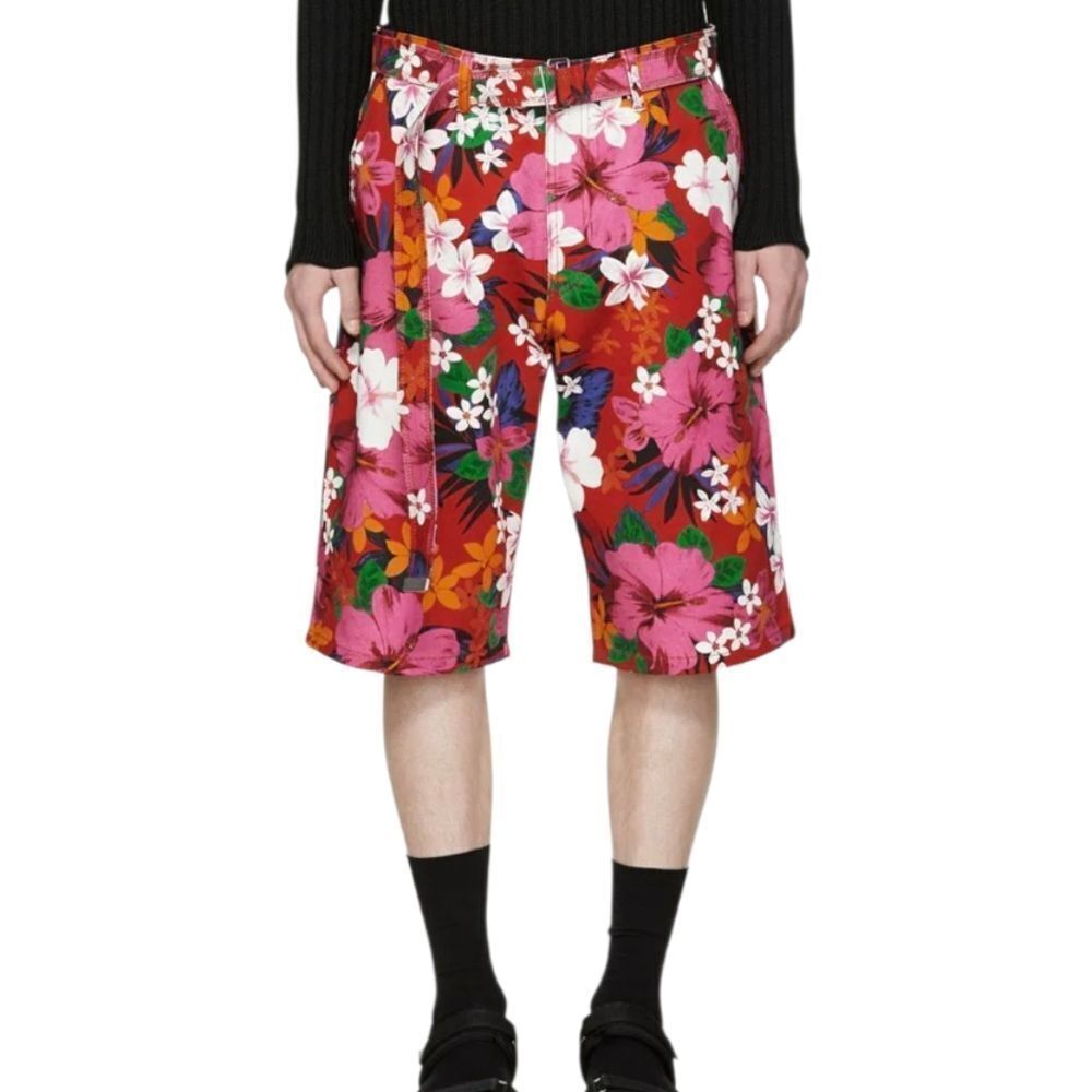 Ami Alexandre Mattiussi Red Floral Worker Shorts Size 32 Cotton jorts